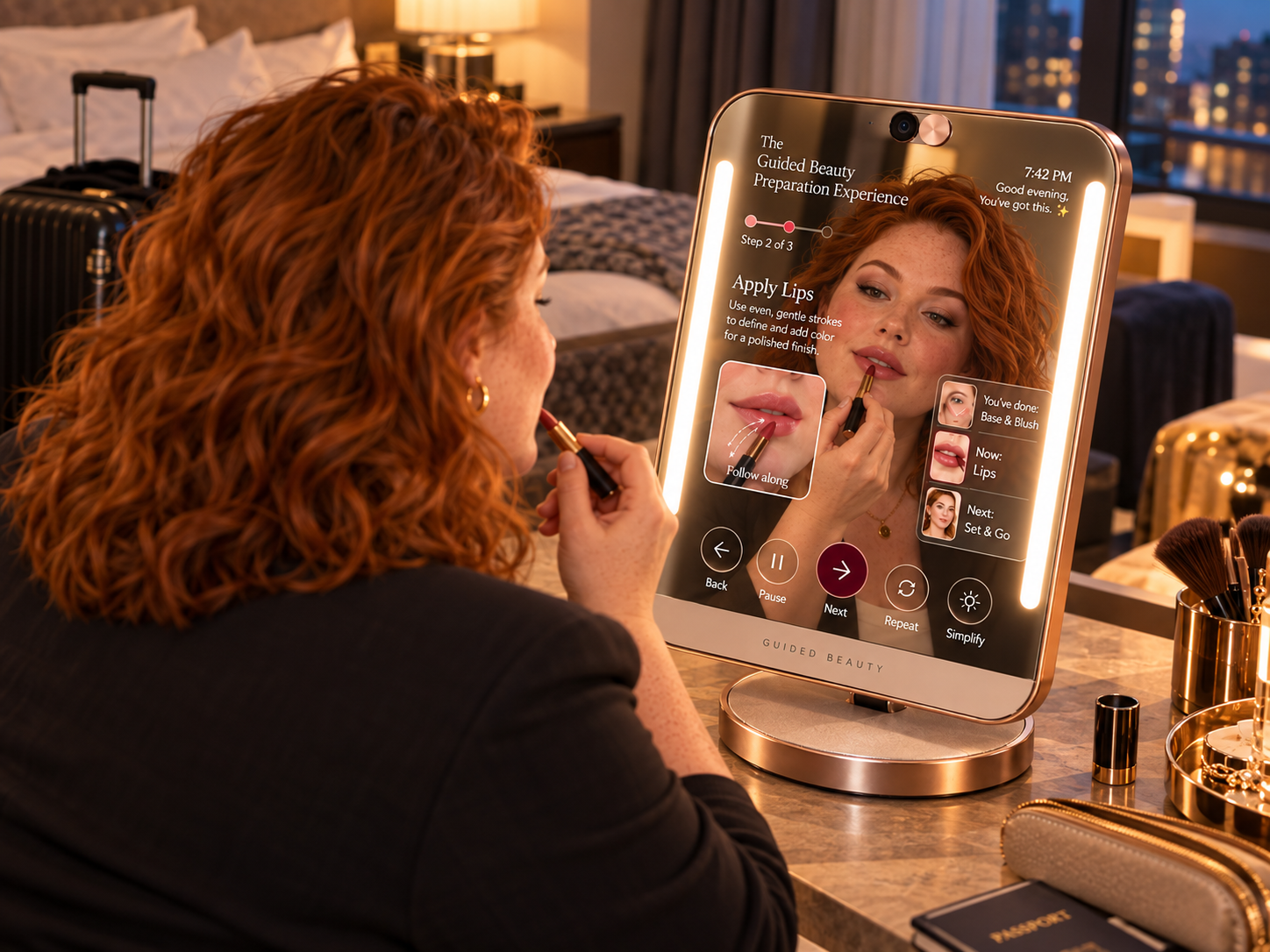 Mirror concept guiding lip color before an evening out